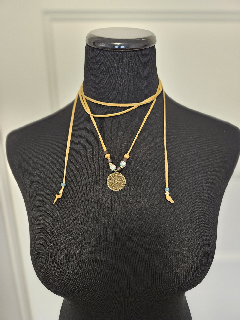 Boho Gold Medallion Wrap Necklace in Mustard